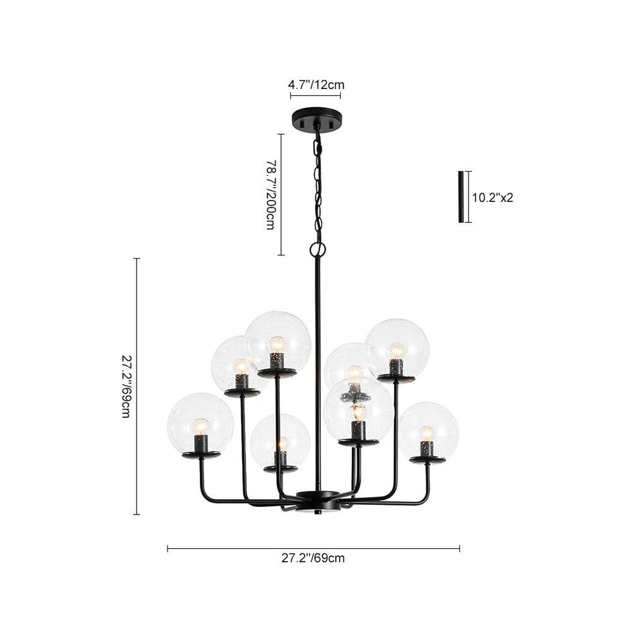 LightFixturesUSA - 8 - Light Seeded Glass Globe Round Sputnik Bubble Chandelier - Chandelier - Black - 
