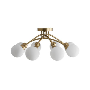 LightFixturesUSA - 8 - Light Sputnik Milky Glass Bubble Semi Flush Mount - Ceiling Light - Brass - 