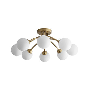 LightFixturesUSA - 8 - Light Sputnik Milky Glass Bubble Semi Flush Mount - Ceiling Light - Brass - 