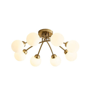 LightFixturesUSA - 8 - Light Sputnik Milky Glass Bubble Semi Flush Mount - Ceiling Light - Brass - 