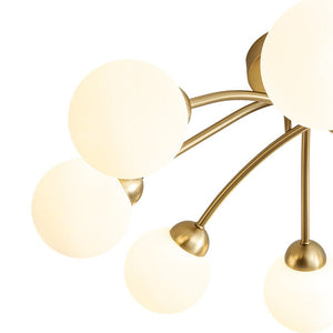 LightFixturesUSA - 8 - Light Sputnik Milky Glass Bubble Semi Flush Mount - Ceiling Light - Brass - 