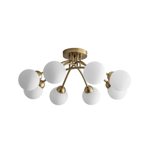 LightFixturesUSA - 8 - Light Sputnik Milky Glass Bubble Semi Flush Mount - Ceiling Light - Brass - 