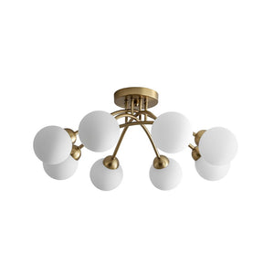 LightFixturesUSA - 8 - Light Sputnik Milky Glass Bubble Semi Flush Mount - Ceiling Light - Brass - 