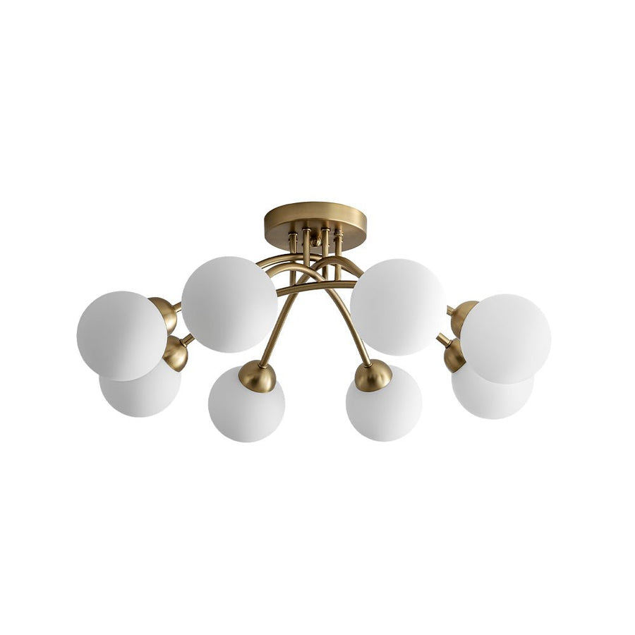 LightFixturesUSA - 8 - Light Sputnik Milky Glass Bubble Semi Flush Mount - Ceiling Light - Brass - 