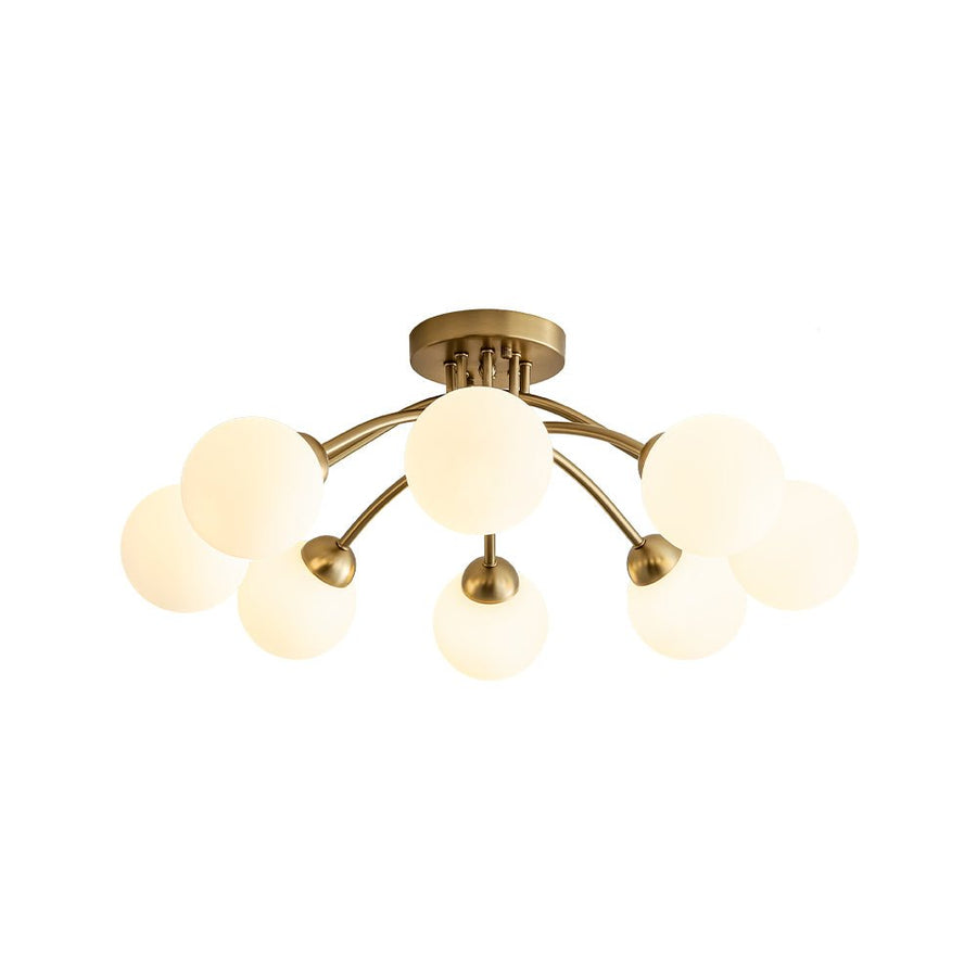 LightFixturesUSA - 8 - Light Sputnik Milky Glass Bubble Semi Flush Mount - Ceiling Light - Brass - 