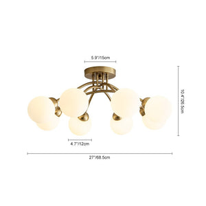 LightFixturesUSA - 8 - Light Sputnik Milky Glass Bubble Semi Flush Mount - Ceiling Light - Brass - 