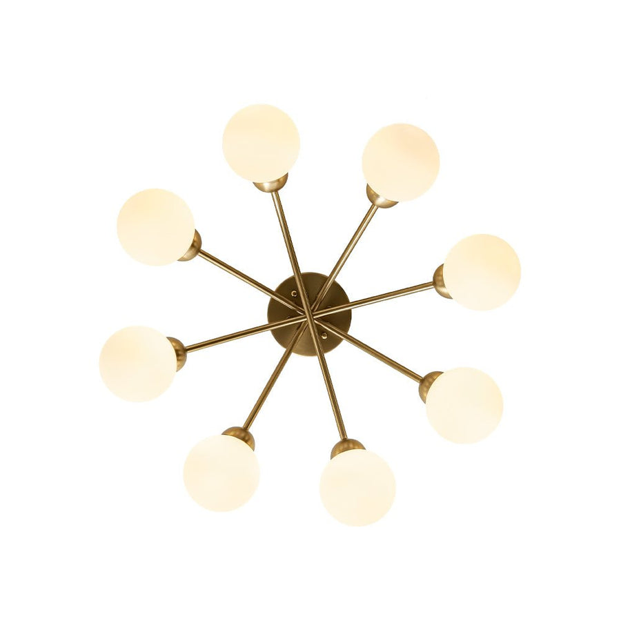 LightFixturesUSA - 8 - Light Sputnik Milky Glass Bubble Semi Flush Mount - Ceiling Light - Brass - 