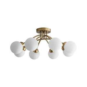 LightFixturesUSA - 8 - Light Sputnik Milky Glass Bubble Semi Flush Mount - Ceiling Light - Brass - 