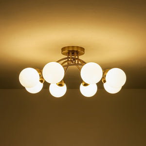 LightFixturesUSA - 8 - Light Sputnik Milky Glass Bubble Semi Flush Mount - Ceiling Light - Brass - 