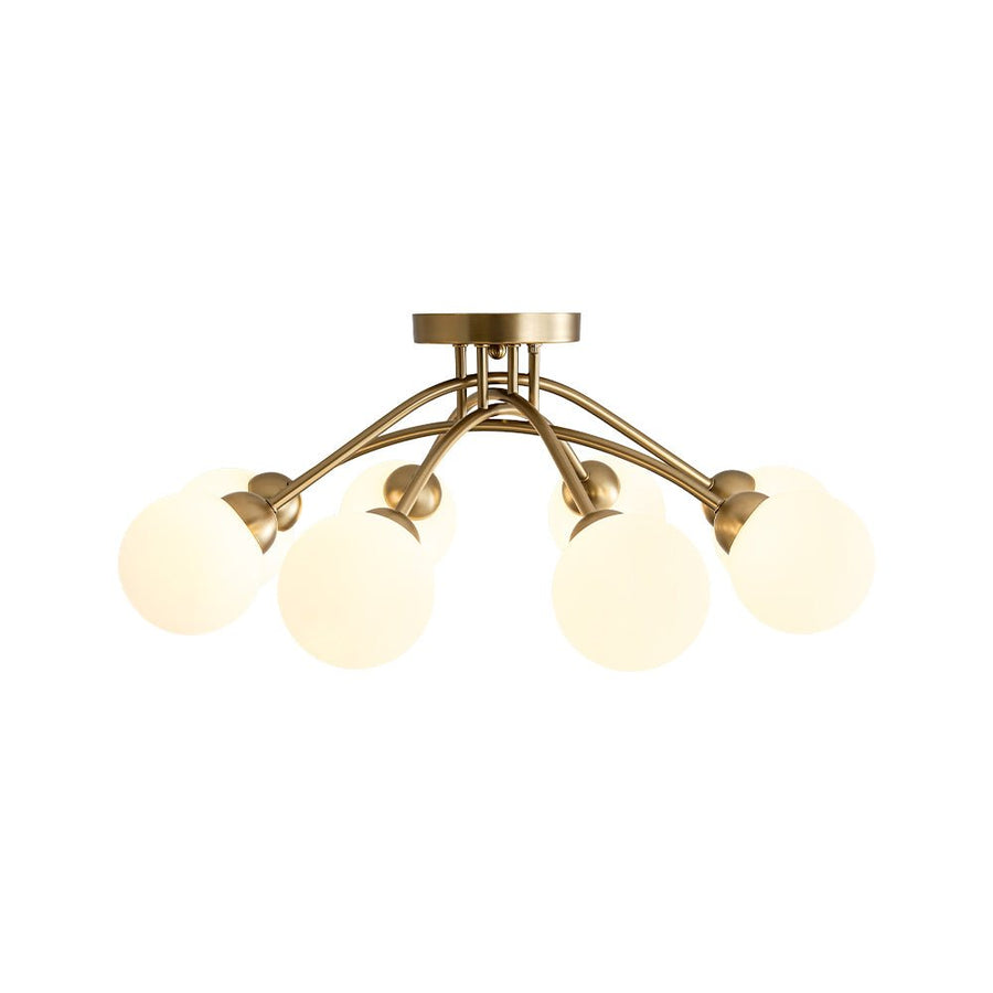 LightFixturesUSA - 8 - Light Sputnik Milky Glass Bubble Semi Flush Mount - Ceiling Light - Brass - 