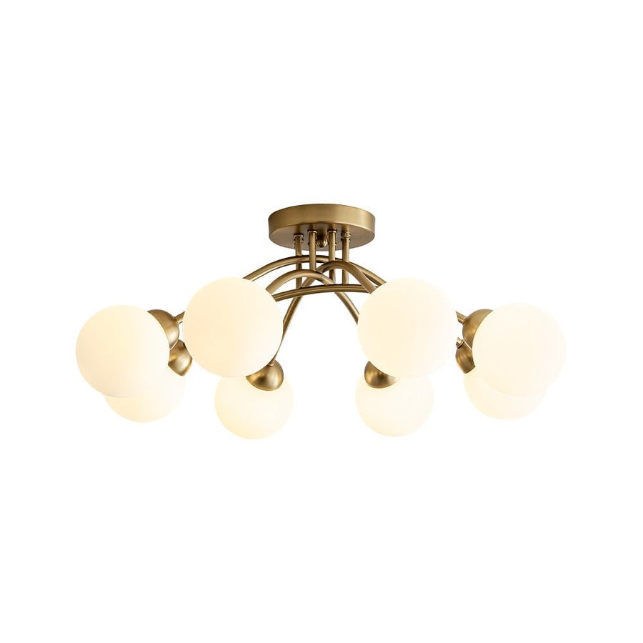 LightFixturesUSA - 8 - Light Sputnik Milky Glass Bubble Semi Flush Mount - Ceiling Light - Brass - 