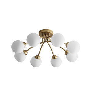 LightFixturesUSA - 8 - Light Sputnik Milky Glass Bubble Semi Flush Mount - Ceiling Light - Brass - 