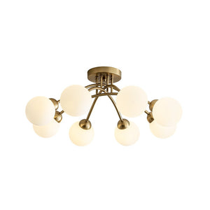 LightFixturesUSA - 8 - Light Sputnik Milky Glass Bubble Semi Flush Mount - Ceiling Light - Brass - 