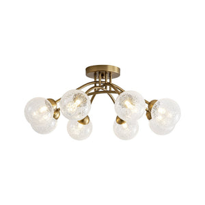 LightFixturesUSA - 8 - Light Textured Crackle Glass Globe Semi Flush Mount - Chandelier - Brass - 