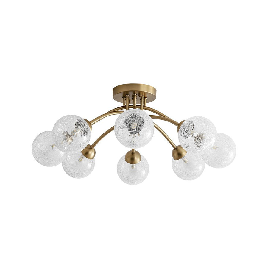 LightFixturesUSA - 8 - Light Textured Crackle Glass Globe Semi Flush Mount - Chandelier - Brass - 