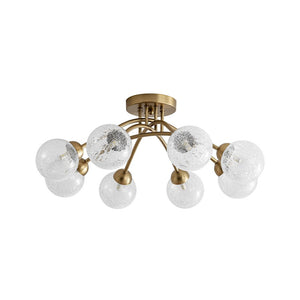 LightFixturesUSA - 8 - Light Textured Crackle Glass Globe Semi Flush Mount - Chandelier - Brass - 