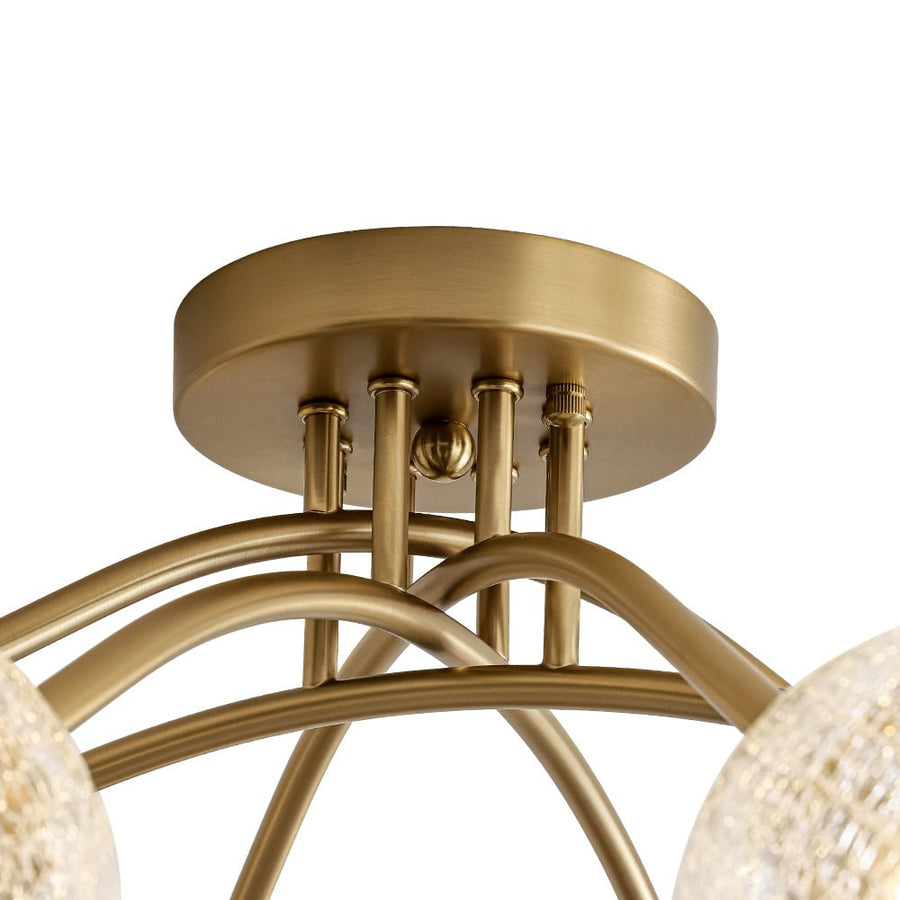 LightFixturesUSA - 8 - Light Textured Crackle Glass Globe Semi Flush Mount - Chandelier - Brass - 