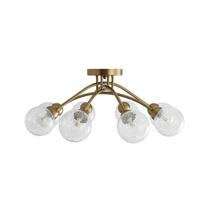 LightFixturesUSA - 8 - Light Textured Crackle Glass Globe Semi Flush Mount - Chandelier - Brass - 
