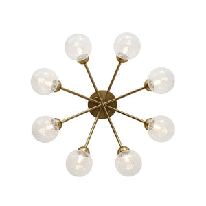 LightFixturesUSA - 8 - Light Textured Crackle Glass Globe Semi Flush Mount - Chandelier - Brass - 
