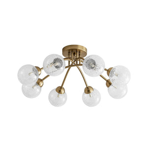LightFixturesUSA - 8 - Light Textured Crackle Glass Globe Semi Flush Mount - Chandelier - Brass - 