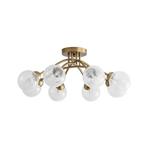 LightFixturesUSA - 8 - Light Textured Crackle Glass Globe Semi Flush Mount - Chandelier - Brass - 