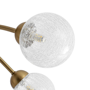 LightFixturesUSA - 8 - Light Textured Crackle Glass Globe Semi Flush Mount - Chandelier - Brass - 