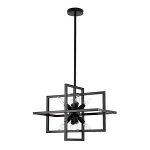 LightFixturesUSA - 8 - Light Vintage Sputnik Black Open Square Lantern Pendant - Chandelier - Black - 