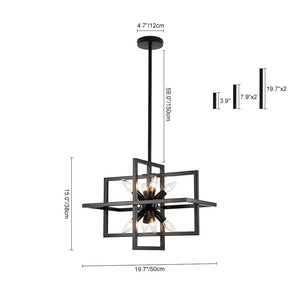 LightFixturesUSA - 8 - Light Vintage Sputnik Black Open Square Lantern Pendant - Chandelier - Black - 