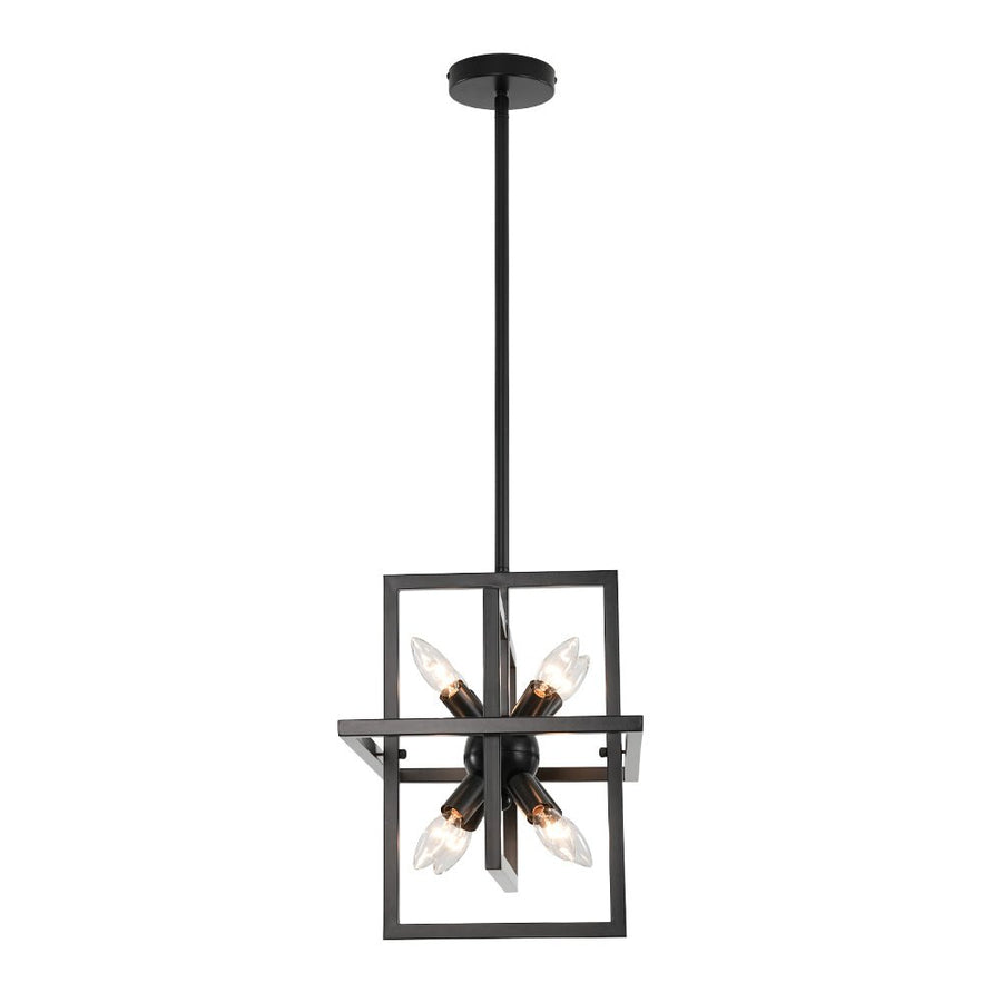 LightFixturesUSA - 8 - Light Vintage Sputnik Black Open Square Lantern Pendant - Chandelier - Black - 