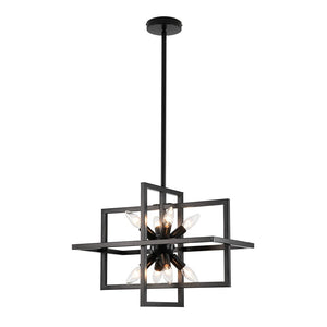 LightFixturesUSA - 8 - Light Vintage Sputnik Black Open Square Lantern Pendant - Chandelier - Black - 