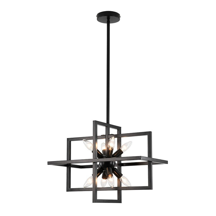 LightFixturesUSA - 8 - Light Vintage Sputnik Black Open Square Lantern Pendant - Chandelier - Black - 