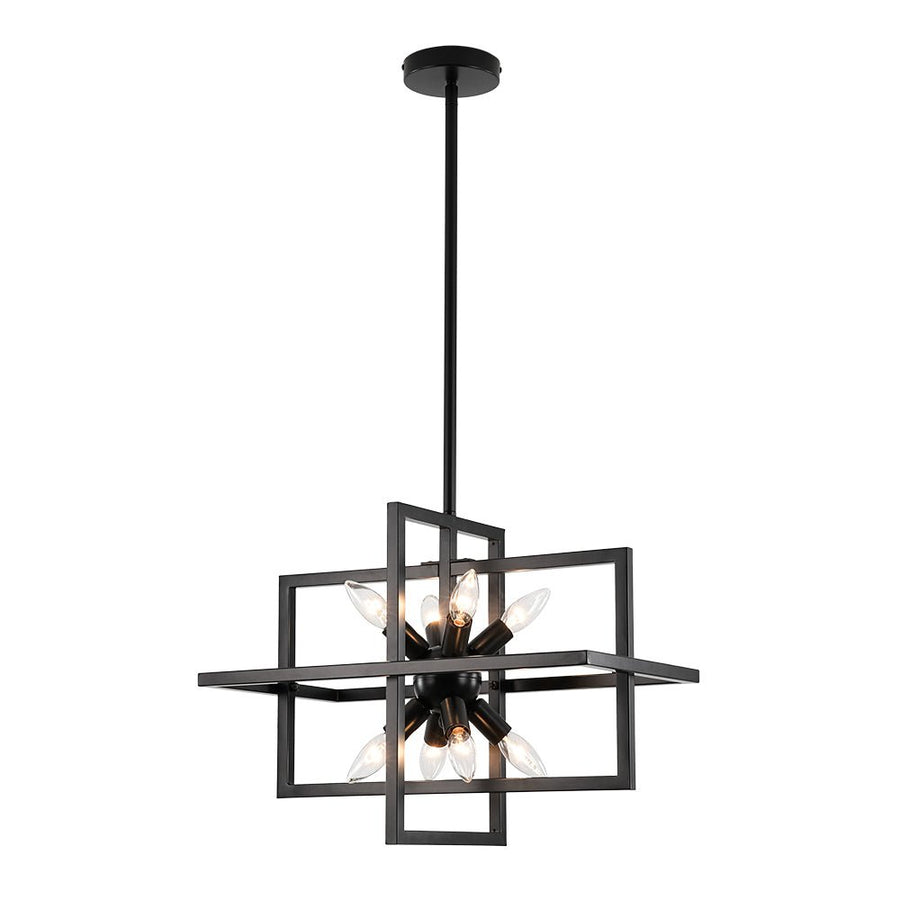 LightFixturesUSA - 8 - Light Vintage Sputnik Black Open Square Lantern Pendant - Chandelier - Black - 