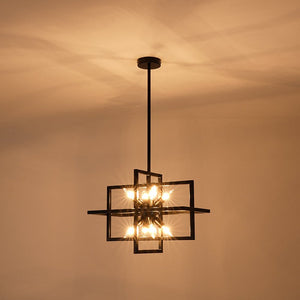 LightFixturesUSA - 8 - Light Vintage Sputnik Black Open Square Lantern Pendant - Chandelier - Black - 