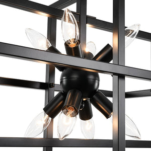 LightFixturesUSA - 8 - Light Vintage Sputnik Black Open Square Lantern Pendant - Chandelier - Black - 