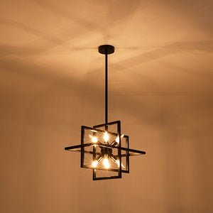 LightFixturesUSA - 8 - Light Vintage Sputnik Black Open Square Lantern Pendant - Chandelier - Black - 