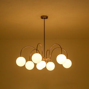 LightFixturesUSA - 9 - Light Goose Arm Opal Glass Bubble Tiered Chandelier - Chandelier - Brass - 