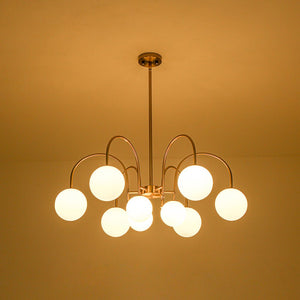 LightFixturesUSA - 9 - Light Goose Arm Opal Glass Bubble Tiered Chandelier - Chandelier - Brass - 