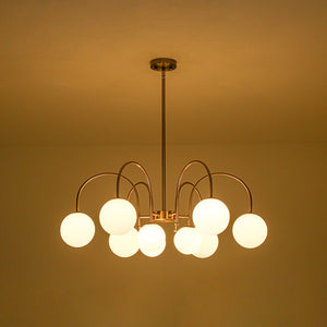 LightFixturesUSA - 9 - Light Goose Arm Opal Glass Bubble Tiered Chandelier - Chandelier - Brass - 