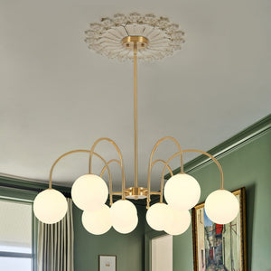 LightFixturesUSA - 9 - Light Goose Arm Opal Glass Bubble Tiered Chandelier - Chandelier - Brass - 