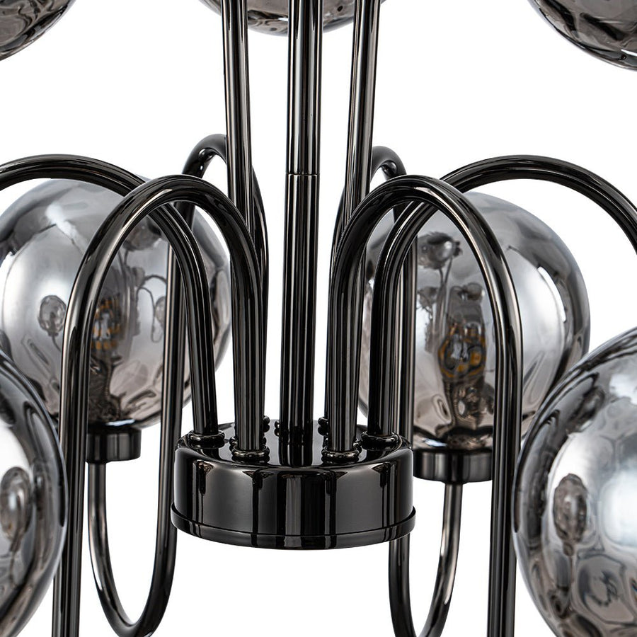 LightFixturesUSA - 9 - Light Hammered Smoked Glass Bubble Black Sputnik Chandelier - Chandelier - Black - 