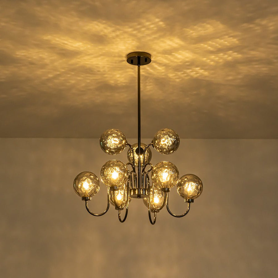 LightFixturesUSA - 9 - Light Hammered Smoked Glass Bubble Black Sputnik Chandelier - Chandelier - Black - 