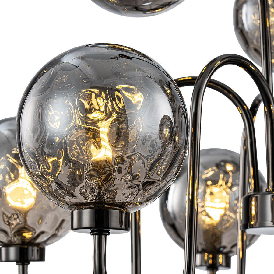 LightFixturesUSA - 9 - Light Hammered Smoked Glass Bubble Black Sputnik Chandelier - Chandelier - Black - 
