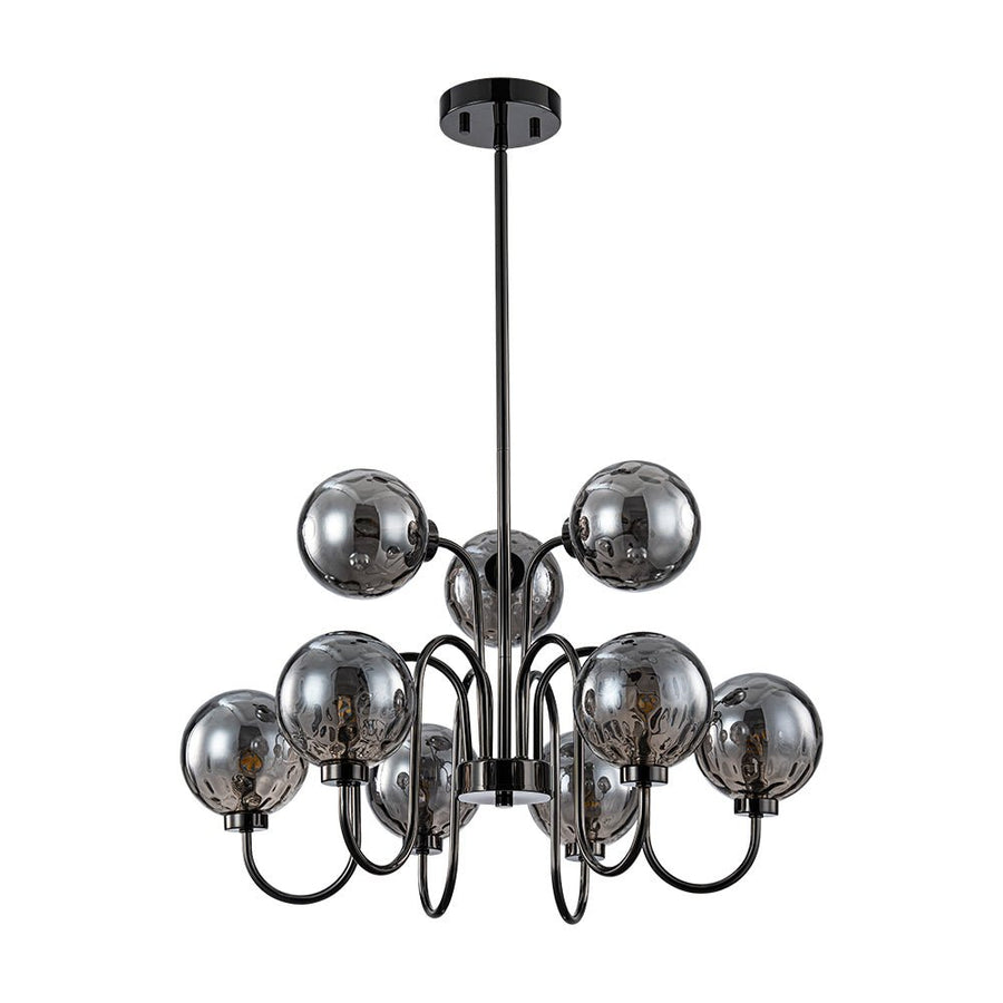 LightFixturesUSA - 9 - Light Hammered Smoked Glass Bubble Black Sputnik Chandelier - Chandelier - Black - 