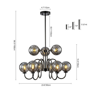 LightFixturesUSA - 9 - Light Hammered Smoked Glass Bubble Black Sputnik Chandelier - Chandelier - Black - 