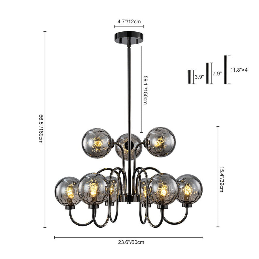 LightFixturesUSA - 9 - Light Hammered Smoked Glass Bubble Black Sputnik Chandelier - Chandelier - Black - 