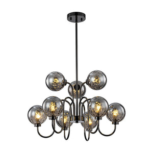 LightFixturesUSA - 9 - Light Hammered Smoked Glass Bubble Black Sputnik Chandelier - Chandelier - Black - 