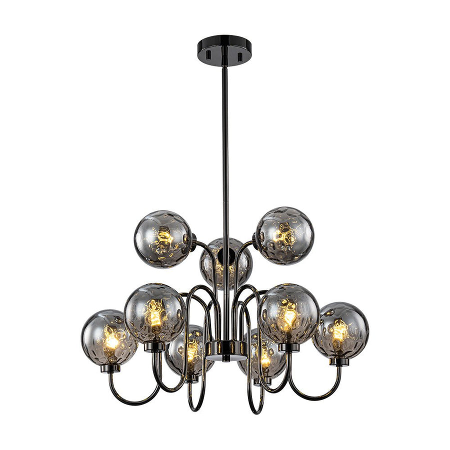 LightFixturesUSA - 9 - Light Hammered Smoked Glass Bubble Black Sputnik Chandelier - Chandelier - Black - 