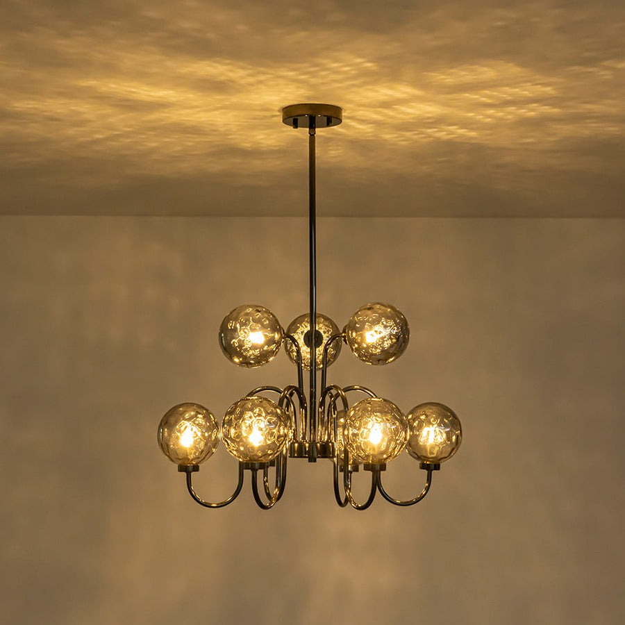 LightFixturesUSA - 9 - Light Hammered Smoked Glass Bubble Black Sputnik Chandelier - Chandelier - Black - 