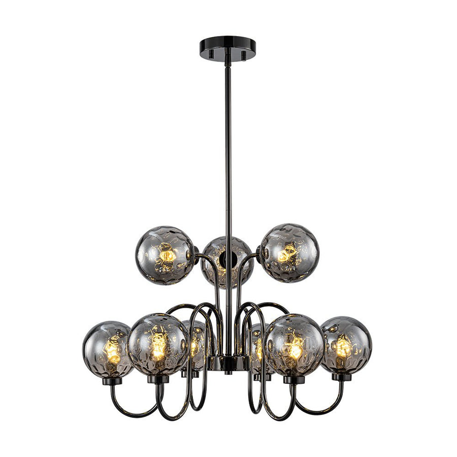 LightFixturesUSA - 9 - Light Hammered Smoked Glass Bubble Black Sputnik Chandelier - Chandelier - Black - 