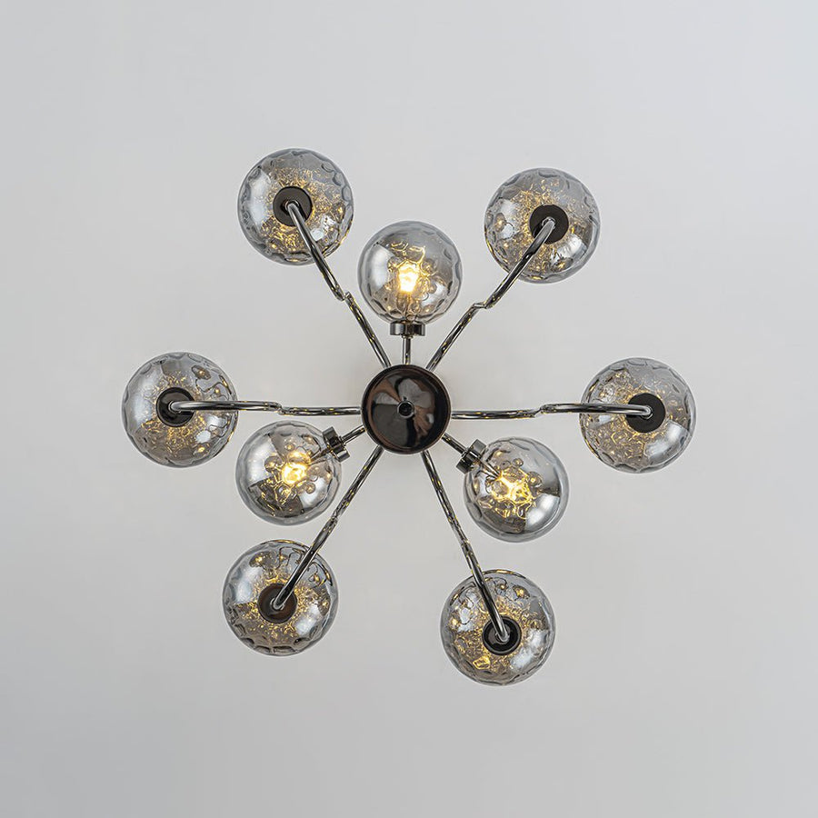 LightFixturesUSA - 9 - Light Hammered Smoked Glass Bubble Black Sputnik Chandelier - Chandelier - Black - 